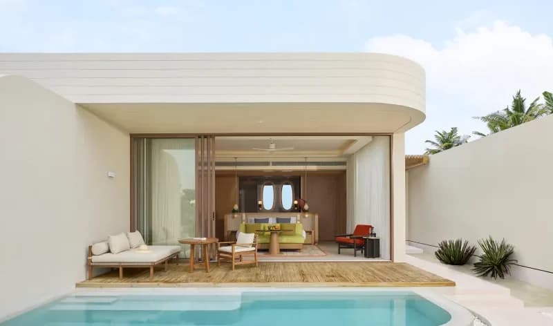 One-Bedroom Sunset Beach Pool Villa - Elegant 1-guest oceanfront accommodation at Centara Grand Lagoon Maldives featuring premium furnishings and stunning Maldives views