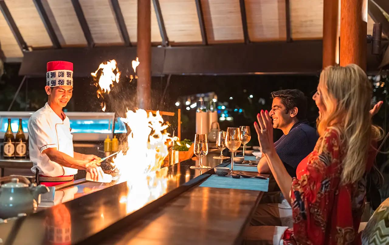 Teppanyaki - Sophisticated Japanese restaurant at Fushifaru Maldives featuring elegant tropical ambiance and gourmet cuisine