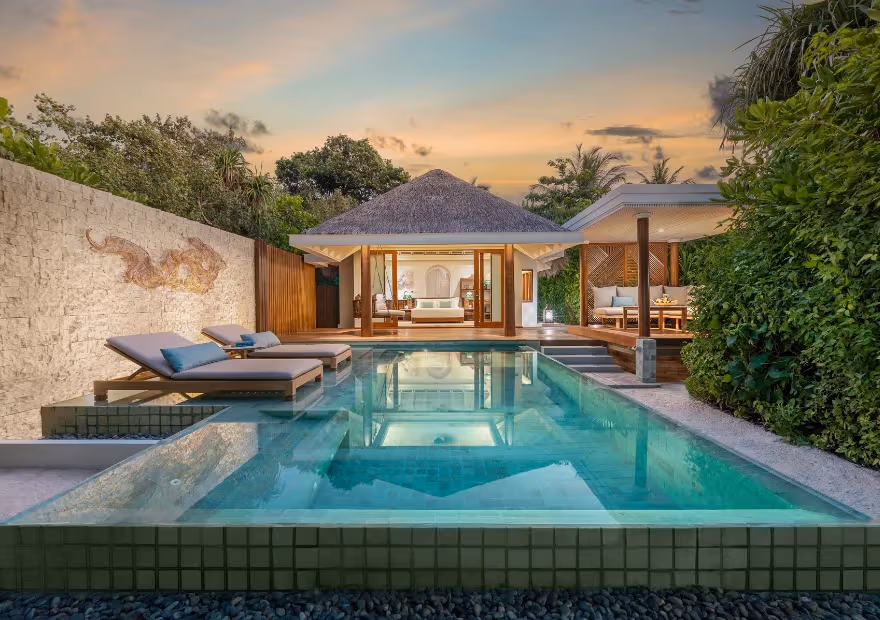 Sunset Beach Pool Villa - Elegant 1-guest oceanfront accommodation at Anantara Kihavah Maldives featuring premium furnishings and stunning Maldives views